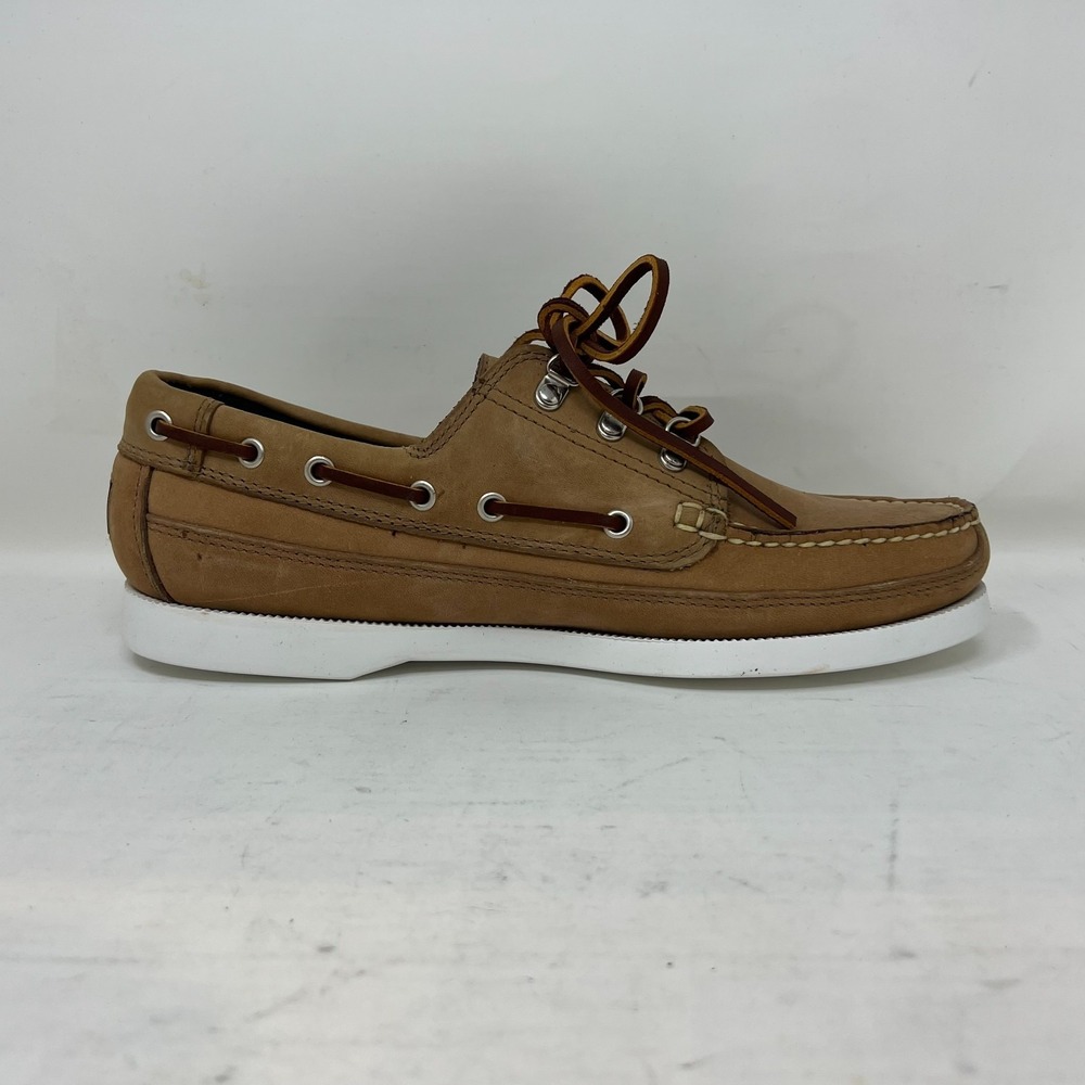 Polo Sport Ralph Lauren Boat Shoes Tan Leather Moc Toe Beige Men's 8D VTG NEW - Picture 7 of 16